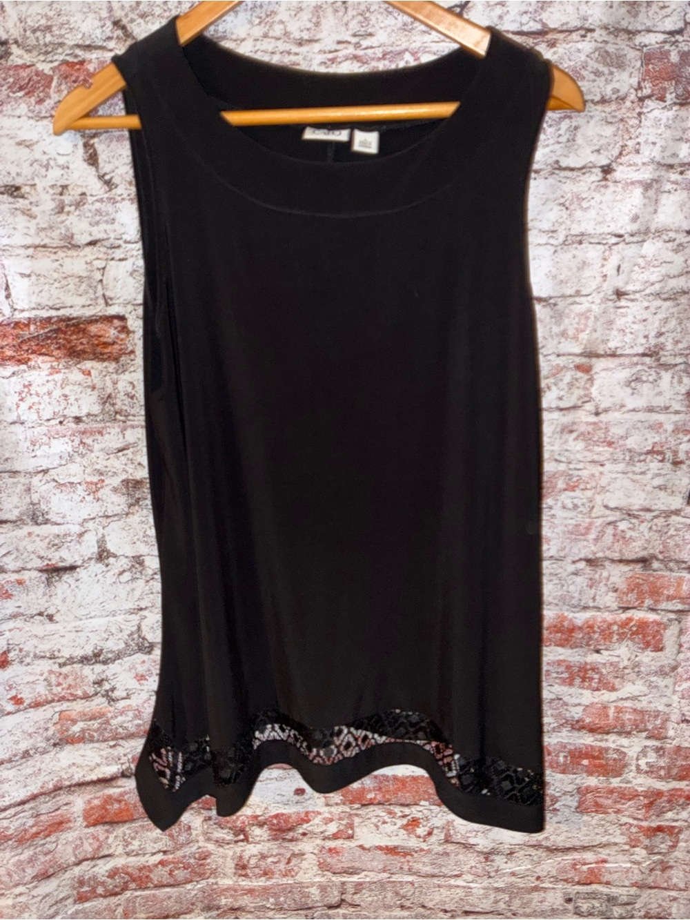 Cato Black Sleeveless Tank with Lace Hem